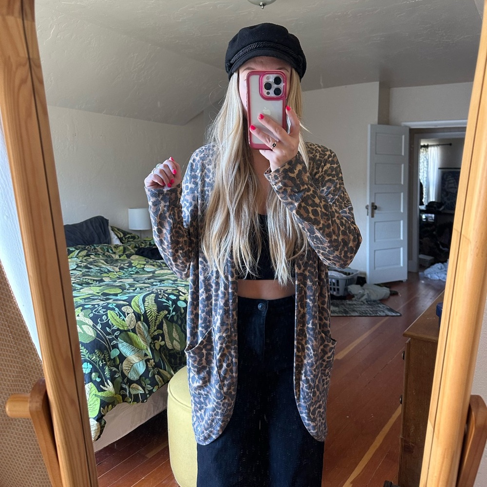 Leopard Print Open Front Cardigan Sweater